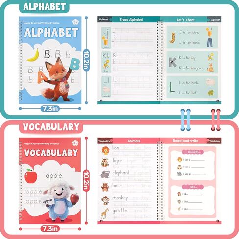 Magic Grooved Writing Practice Books, Reusable 3D Grooved Handwriting Practice for Kids Ages 3-5, Disappearing Ink Pens & Grips, Perfect Educational Gift in Kuwait