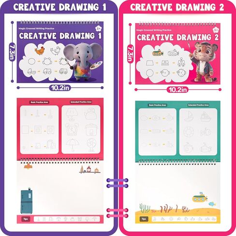 Magic Grooved Writing Practice Books, Reusable 3D Grooved Handwriting Practice for Kids Ages 3-5, Disappearing Ink Pens & Grips, Perfect Educational Gift in Kuwait