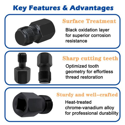 Oxygen Sensor Thread Chasers 2pcs,Includes M18 x 1.5mm and M12 x 1.25mm Sizes with 3/8" Drive—Ideal for Clean and Repair Damaged Oxygen Sensors Threads in Kuwait