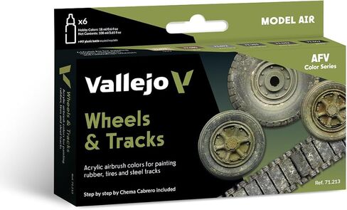 Vallejo Acrylicos Wheels & Tracks, Model Air Paint Set, 1/2 Fl. Oz. Bottles, 6 Colors, 0.57 Fl Oz (Pack of 6), Black in Saudi Arabia
