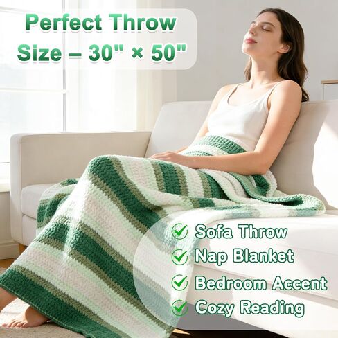 Reessy Crochet Blanket Kit for Beginners Adults – Gradient Green Ombre Throw Blanket Kit with Soft Chenille Yarn, Hooks & Instructions – Handmade Crochet Starter Set for Adults in Saudi Arabia