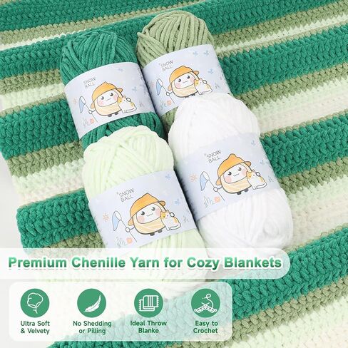 Reessy Crochet Blanket Kit for Beginners Adults – Gradient Green Ombre Throw Blanket Kit with Soft Chenille Yarn, Hooks & Instructions – Handmade Crochet Starter Set for Adults in Saudi Arabia