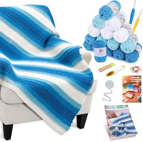 Reessy Crochet Blanket Kit for Beginners Adults – Gradient Green Ombre Throw Blanket Kit with Soft Chenille Yarn, Hooks & Instructions – Handmade Crochet Starter Set for Adults in Saudi Arabia