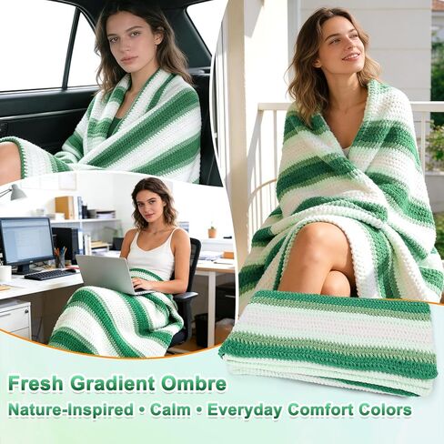 Reessy Crochet Blanket Kit for Beginners Adults – Gradient Green Ombre Throw Blanket Kit with Soft Chenille Yarn, Hooks & Instructions – Handmade Crochet Starter Set for Adults in Saudi Arabia