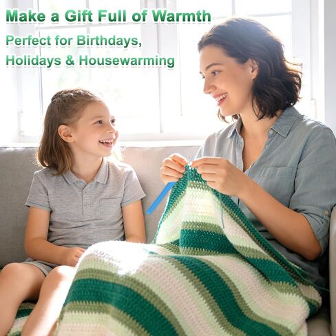 Reessy Crochet Blanket Kit for Beginners Adults – Gradient Green Ombre Throw Blanket Kit with Soft Chenille Yarn, Hooks & Instructions – Handmade Crochet Starter Set for Adults in Saudi Arabia