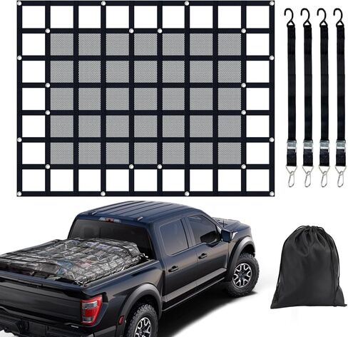 Heavy Duty Truck Cargo Net with Mesh, 72in x 57 in, 1300LBS Capacity, Adjustable Straps with Cam Buckles & S-Hooks for Trailer, Pickup, Jeep, SUV in Kuwait