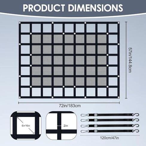 Heavy Duty Truck Cargo Net with Mesh, 72in x 57 in, 1300LBS Capacity, Adjustable Straps with Cam Buckles & S-Hooks for Trailer, Pickup, Jeep, SUV in Kuwait