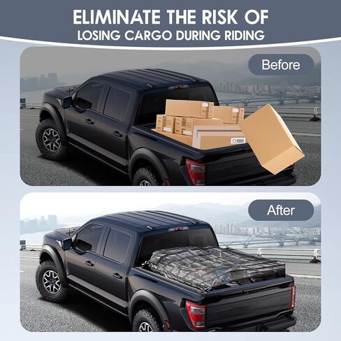 Heavy Duty Truck Cargo Net with Mesh, 72in x 57 in, 1300LBS Capacity, Adjustable Straps with Cam Buckles & S-Hooks for Trailer, Pickup, Jeep, SUV in Kuwait