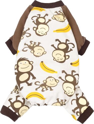Fitwarm Monkey Dog Pajamas، ملابس لطيفة للكلاب الصغيرة، صبي فتاة، ملابس الحيوانات الأليفة، 100% قطن مسامي، بني، متوسط in Saudi Arabia