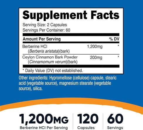 Nutricost Berberine HCI with Ceylon Cinnamon Capsules (120 Capsules, 60 Servings) - Non-GMO, Animal-Free Product in Saudi Arabia