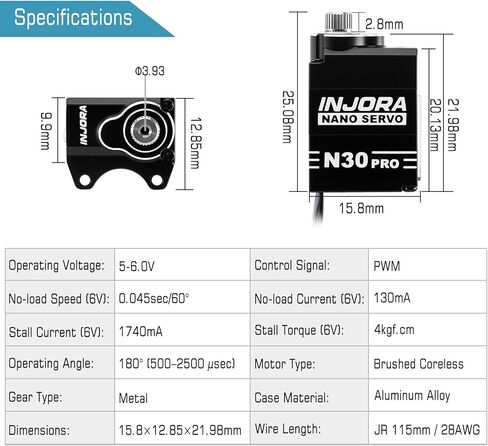 INJORA High Torque N30 PRO Nano Servo with Servo Saver for 1/30 Axial SCX30 in Kuwait