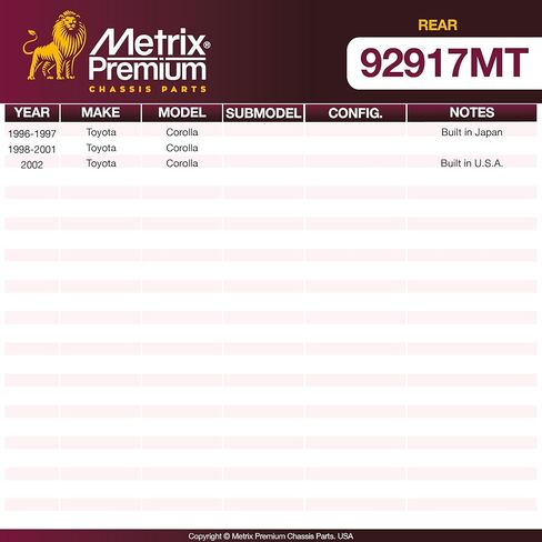 أجزاء هيكل Metrix Premium - طقم ذراع خلفي مكون من قطعتين يناسب 1996-2002 Toyota Corolla، استبدال 521-912، صنع في أوروبا in Kuwait