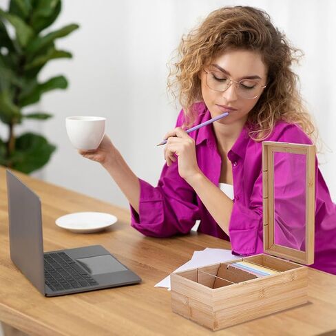 مجموعة واحدة من منظم بطاقات الفهرس، صندوق حامل بطاقات فهرس من الخيزران مقاس 3x5 بوصة مع فواصل، منظم بطاقات عمل خشبية مع 4 مقصورات، صندوق بطاقات ملاحظات مع 30 بطاقة - 5.9 بوصة عرض × 10 بوصة عمق × 4 بوصة ارتفاع in Kuwait