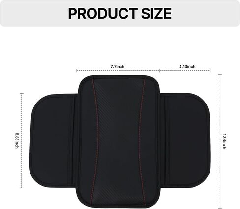 Hiseanllo Car Center Console Cover with Side Storage Pockets, Patchwork Leather Armrest Pad with Carbon Fiber Texture, Non-Slip Auto Armrest Cushion Protector for Most Cars, Vehicles, SUVs (Black) in Saudi Arabia