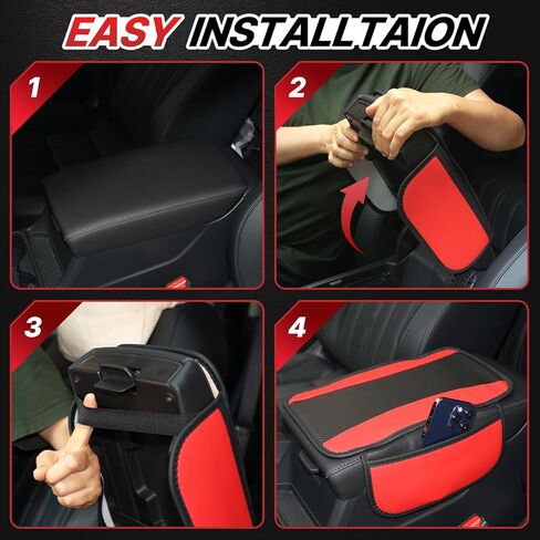 Hiseanllo Car Center Console Cover with Side Storage Pockets, Patchwork Leather Armrest Pad with Carbon Fiber Texture, Non-Slip Auto Armrest Cushion Protector for Most Cars, Vehicles, SUVs (Black) in Saudi Arabia
