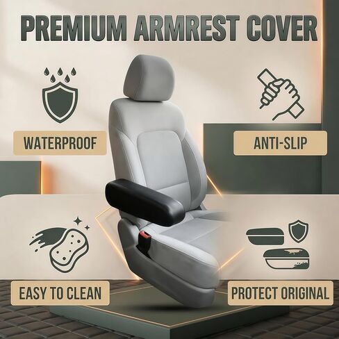 JDDRY Car Front Seat Armrest Covers Vinyl Leather,Car Armrest Protectors,Auto Arm Rest Cover Replacement,Universal for MPV/SUV/Truck(Black,2PC) in Saudi Arabia