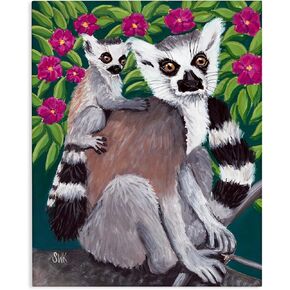 Stupell Industries 'Ring Tailed Lemur Mama & Baby', Canvas Art, 36 x 48 Inches, Easy to Hang and Sturdy, Made in USA, by Sarah Waldron Kimball in Kuwait