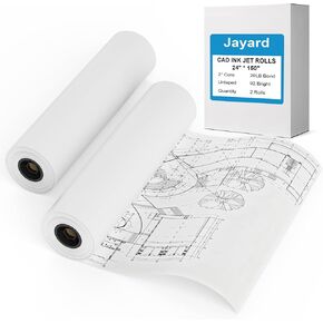 ورق Jayard واسع التنسيق - راسمة مقاس 24 بوصة × 150 بوصة، 2 لفات CAD سندات، 20 رطلًا، ورق على قلب 2 بوصة لطباعة CAD على طابعات نفث الحبر ذات التنسيقات العريضة، للمهندسين والمهندسين المعماريين in Kuwait