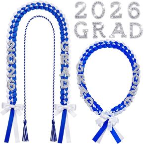 Tigeen 2026 Graduation Lei with Honor Cord 67'' Rhinestone Double Braided Ribbon Necklace for High School College in Kuwait