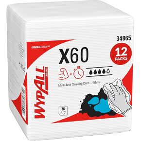 WypAll GeneralClean X60 Multi-Task Cleaning Cloths (34865), Quarterfold, Strong and Absorbent Towels, White (76 Sheets/Pack, 12 Packs/Case, 912 Sheets/Case) in Kuwait