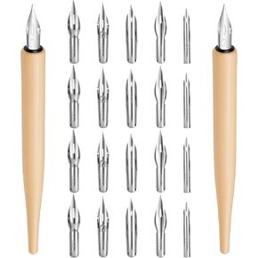 22 Pcs Dip Pens, Stainless Steel Dip Pen Nibs, Manga Nib Pen, Wooden Dips Pens Holder, Suitable for Writing, Drawing and Signing in Kuwait