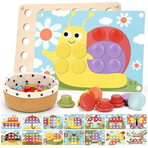 Joyreal Montessori Toys for 2 Year Old, Wooden Button Art Toys for 2 3 4 Year Old Girls Boy Birthday Gifts, Color Matching Puzzle Pegboard Button Game for Learning Educational Toys for Toddlers 2-4 in Kuwait
