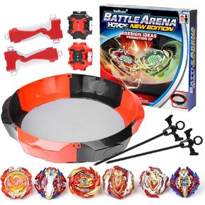 مجموعة Battle Burst Tops مع ملعب كبير مقاس 17.8 بوصة، و6 قطع علوية دوارة مع قاذفتين، ومجموعة معركة كاملة (أحمر) in Kuwait