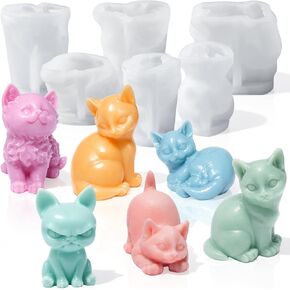Gerrii 6 Pcs Cat Silicone Molds Mini 3D Cat Animal Resin Candle Soap Molds for Home Ornament Mold Cute Kitten Candle Mold for Soap Soy Wax DIY Handcraft Gift Wedding Party Car Decoration in Kuwait