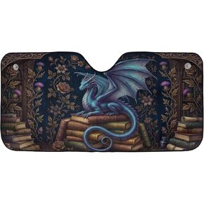 ThangPham Shop Fantasy Book Dragon Car Sunshade، سحري Dragon Book Lover Windshield Sun Shade، Fantasy Reading Theme Auto Sun Protector in Kuwait