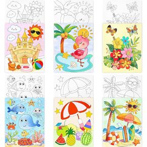 WorldBazaar End of Year Student School Gifts Summer Pre Drawn Canvas to Paint 6 Pack Pre-Printed Canvas Party Stretched Outline Painting Boards for Beginners Party Favor Classroom Kids Boys Girls in Kuwait
