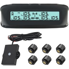 نظام مراقبة ضغط الإطارات مع 6 أجهزة استشعار، (0-188PSI) Ty6، Type-C وأوضاع الشحن بالطاقة الشمسية للمقطورة TPMS، 6 أوضاع تنبيه، نقل إشارة لمسافات طويلة لشاحنات مقطورة RV (6 أجهزة استشعار) in Kuwait