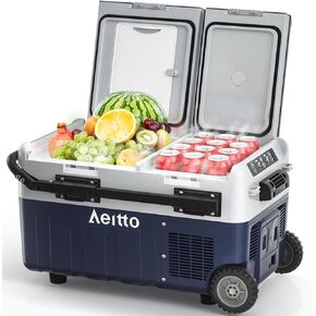 ثلاجة سيارة Aeitto 12 فولت، 32QT(30L) ثلاجة سيارة محمولة ثنائية المنطقة - مبرد كهربائي مزدوج التحكم في درجة الحرارة، تجميد 12/24 فولت تيار مستمر و100-240 فولت تيار متردد للسفر والتخييم والمركبات الترفيهية والطرق والمنزل in Kuwait
