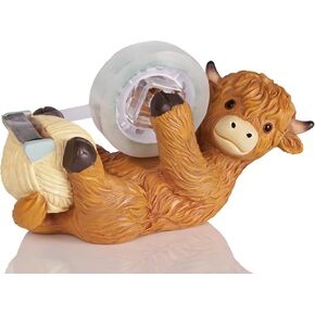 Highland Cow Tape Dispenser, Includes 1 Roll of Transparent Tape, Cute Handmade Desk Holder for Office & Home-Brown in Saudi Arabia