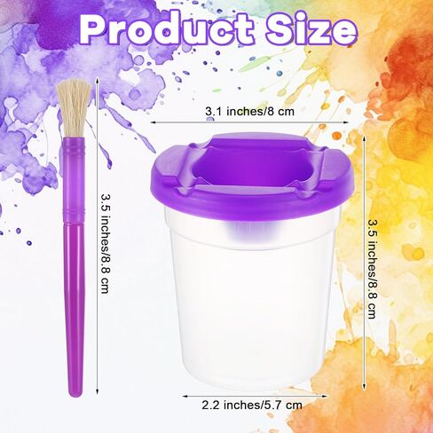 Ckhoid 20Pcs No Spill Paint Cups with Lids, Paint Cups and 20 Matching Colored Painting Brushes Set, Painting Brush Cup Art Supplies for Watercolor, Tempera, Washable, Acrylic, Crafts in Kuwait