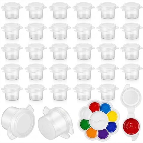 nogeqi 5 شرائط 30 حاوية طلاء مع أغطية، حاويات طلاء صغيرة مع لوحة، أوعية طلاء فارغة، لوازم الحرف الفنية للفصول الدراسية والمدارس والمهرجانات الفنية 3 مل in Kuwait