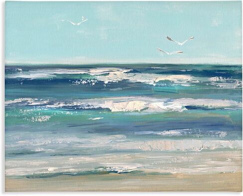 Stupell Industries 'Seagulls over Rolling Waves', Canvas Art, 20 x 16 Inches, Easy to Hang and Sturdy, Made in USA, by Sally Swatland in Kuwait
