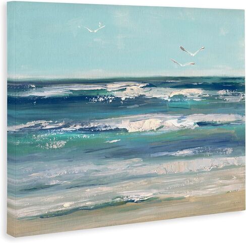 Stupell Industries 'Seagulls over Rolling Waves', Canvas Art, 20 x 16 Inches, Easy to Hang and Sturdy, Made in USA, by Sally Swatland in Kuwait