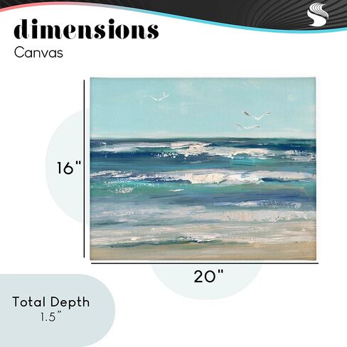 Stupell Industries 'Seagulls over Rolling Waves', Canvas Art, 20 x 16 Inches, Easy to Hang and Sturdy, Made in USA, by Sally Swatland in Kuwait