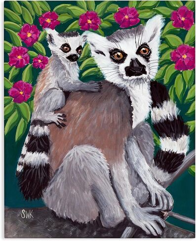 Stupell Industries 'Ring Tailed Lemur Mama & Baby', Canvas Art, 36 x 48 Inches, Easy to Hang and Sturdy, Made in USA, by Sarah Waldron Kimball in Kuwait