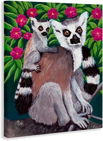 Stupell Industries 'Ring Tailed Lemur Mama & Baby', Canvas Art, 36 x 48 Inches, Easy to Hang and Sturdy, Made in USA, by Sarah Waldron Kimball in Kuwait