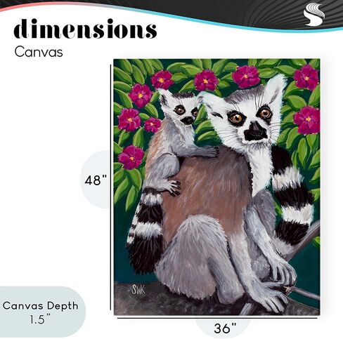 Stupell Industries 'Ring Tailed Lemur Mama & Baby', Canvas Art, 36 x 48 Inches, Easy to Hang and Sturdy, Made in USA, by Sarah Waldron Kimball in Kuwait