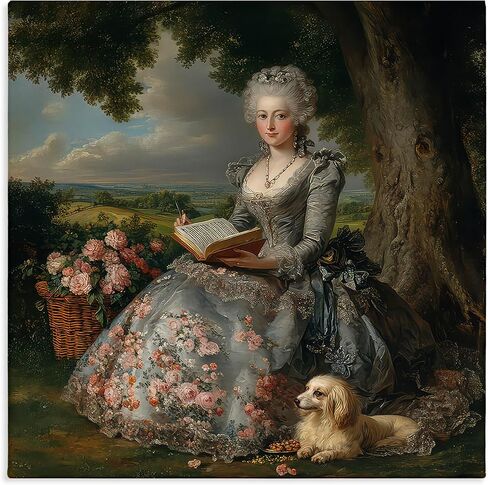 Stupell Industries 'Reading Rococo Lady with Dog', Canvas Art, 36 x 36 Inches, Easy to Hang and Sturdy, Made in USA, by The Wands Want in Kuwait