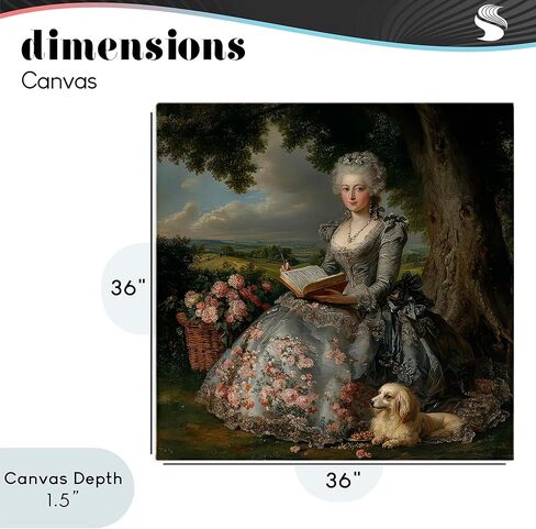 Stupell Industries 'Reading Rococo Lady with Dog', Canvas Art, 36 x 36 Inches, Easy to Hang and Sturdy, Made in USA, by The Wands Want in Kuwait