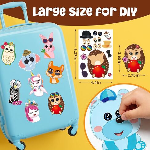 50 PCS Make-a-face Sticker Sheets, 3D Cute Animals Stickers, Kids DIY Party Theme Sets, 10 Styles Waterproof Kids Stickers for Party Favor Supplies or School Craft Kids Gift. in Saudi Arabia