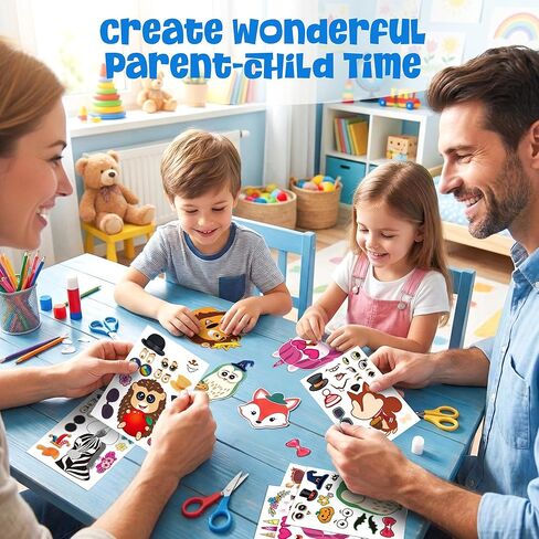 50 PCS Make-a-face Sticker Sheets, 3D Cute Animals Stickers, Kids DIY Party Theme Sets, 10 Styles Waterproof Kids Stickers for Party Favor Supplies or School Craft Kids Gift. in Saudi Arabia