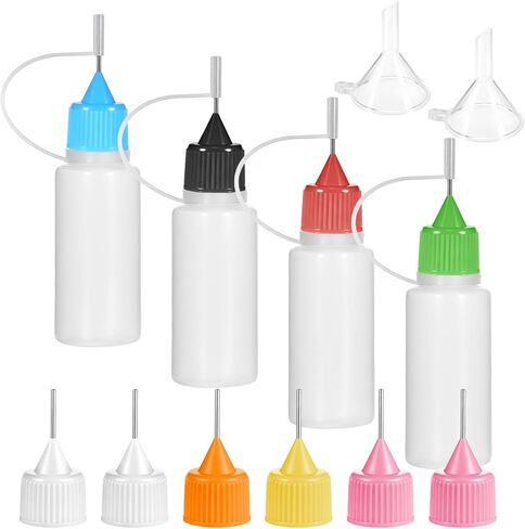 4Pcs Precision Tip Applicator Bottle with 2 Mini Funnel Multicolor Lids, 15ml Glue Bottles with Fine Tip, Glue Dispenser for DIY Quilling Paper Craft Painting in Kuwait