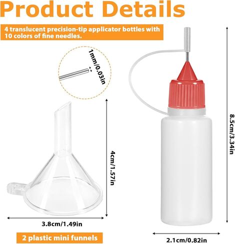 4Pcs Precision Tip Applicator Bottle with 2 Mini Funnel Multicolor Lids, 15ml Glue Bottles with Fine Tip, Glue Dispenser for DIY Quilling Paper Craft Painting in Kuwait