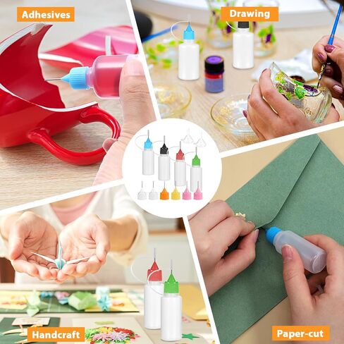 4Pcs Precision Tip Applicator Bottle with 2 Mini Funnel Multicolor Lids, 15ml Glue Bottles with Fine Tip, Glue Dispenser for DIY Quilling Paper Craft Painting in Kuwait