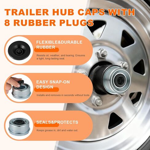 CZC AUTO 4 Pack 2.72" Trailer Hub Dust Caps Trailer Axle Wheel Hubs for 7000–8000 lb Trailer hubs, EZ Lube Camper Bearing Dust Caps with 4 Replacement Rubber Plug in Kuwait