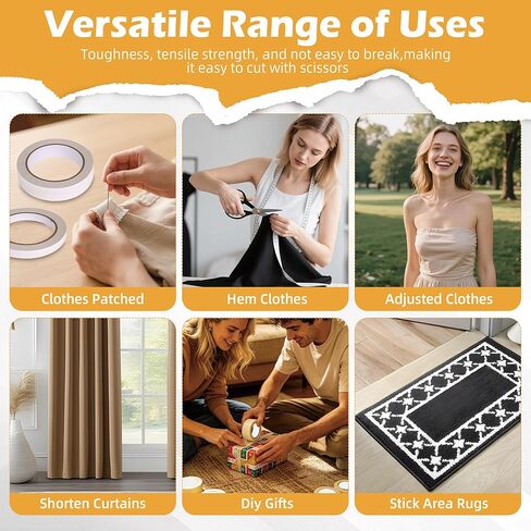 Hem Tape for Pants, 2 Rolls No Sew Hemming Tape for Curtains, Dresses, Jeans & Carpets, Removable & Residue Free Clothing Tape, 1" x 33FT + 0.5" x 33FT (White) in Kuwait